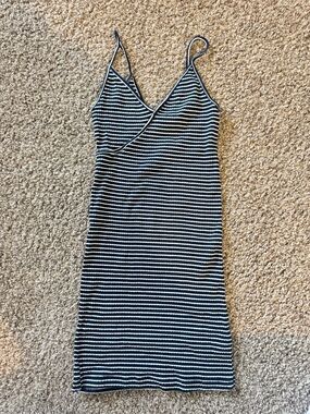 Topshop Mini navy and white stripe dress